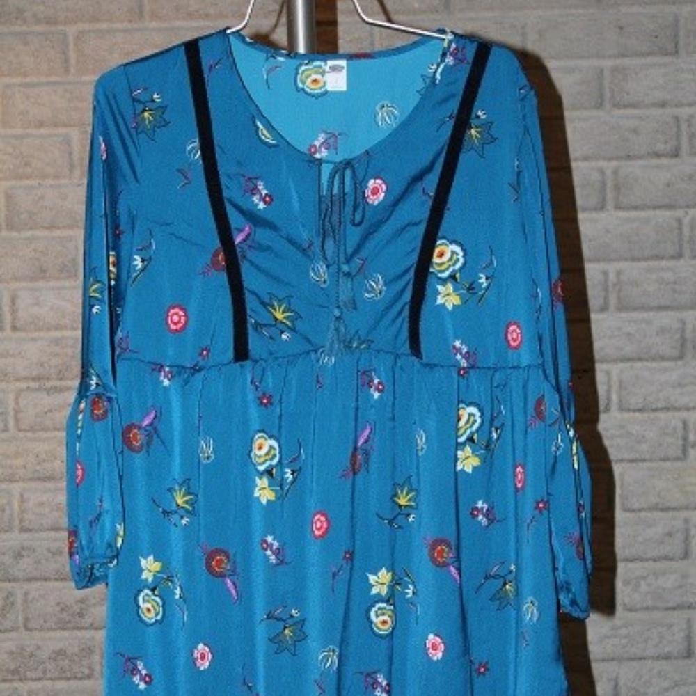 New Old Navy Women's Velvet-trim Teal Floral Dress